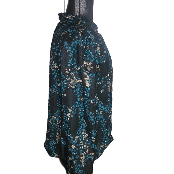 Tamara H Floral Black and Teal Blouse XL - Picture 4 of 7